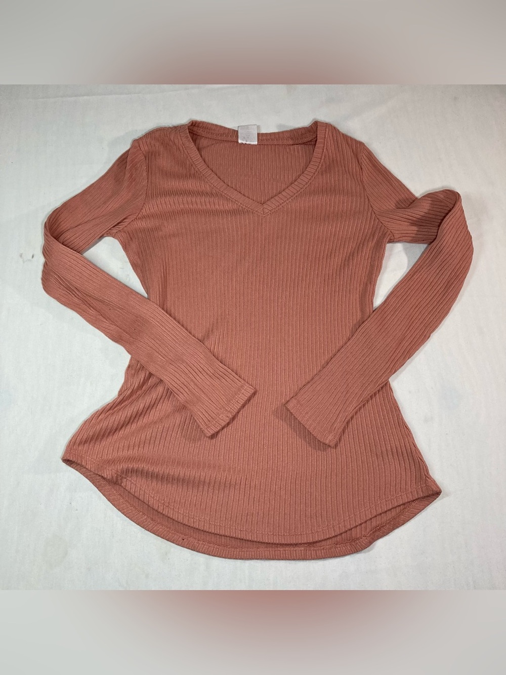 Justice Ribbed V-Neck Long Sleeve Top - Dusty Rose